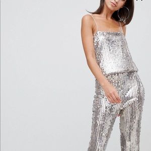 ASOS Club L Silver Sequin Cami and Flare Pants Set